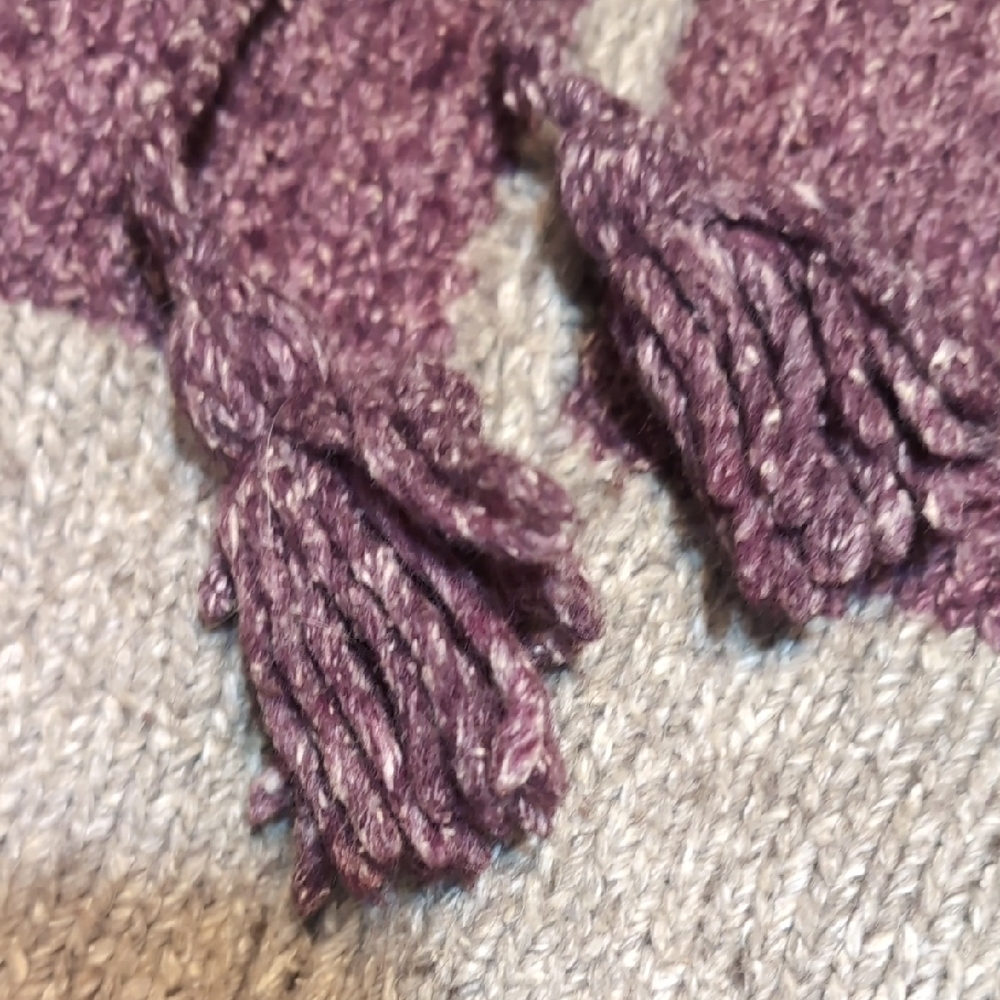 Cozy Maroon and Grey/Beige Women's Cardigan Handknit In Equador - Picture 4 of 4
